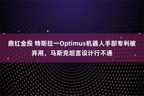 鼎红金投 特斯拉一Optimus机器人手部专利被弃用，马斯克坦言设计行不通